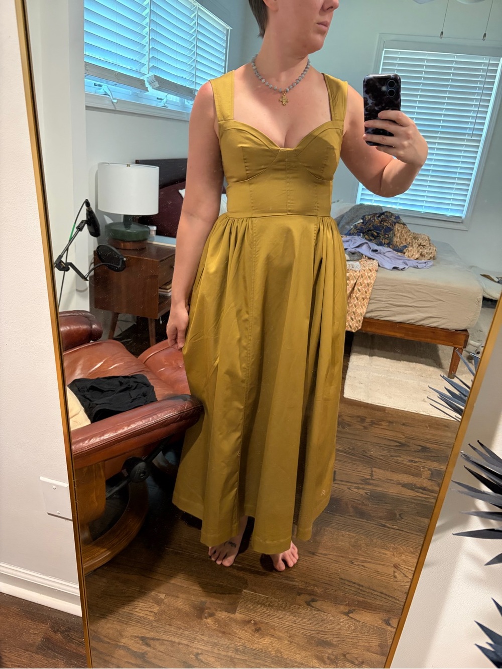 Gold Midi cocktail Dress with Fitted Bodice